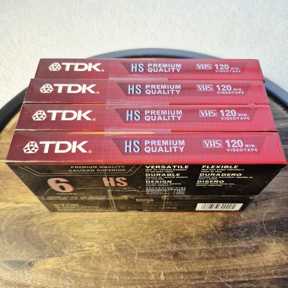 TDK HS Premium Quality T-120 lot of 4 Blank VHS Tapes Brand New Unopened Sealed - Picture 1 of 6